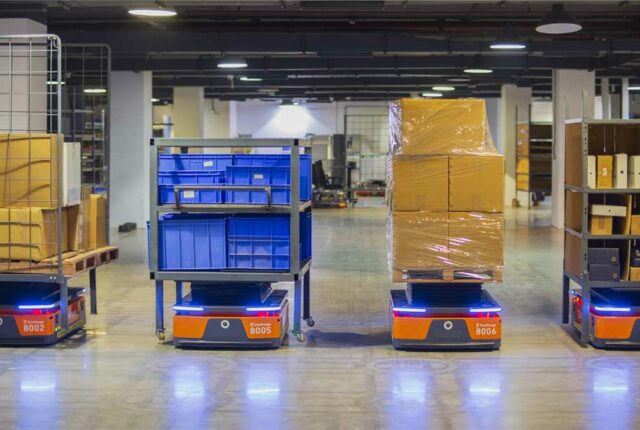 warehouse robotics carrying a load