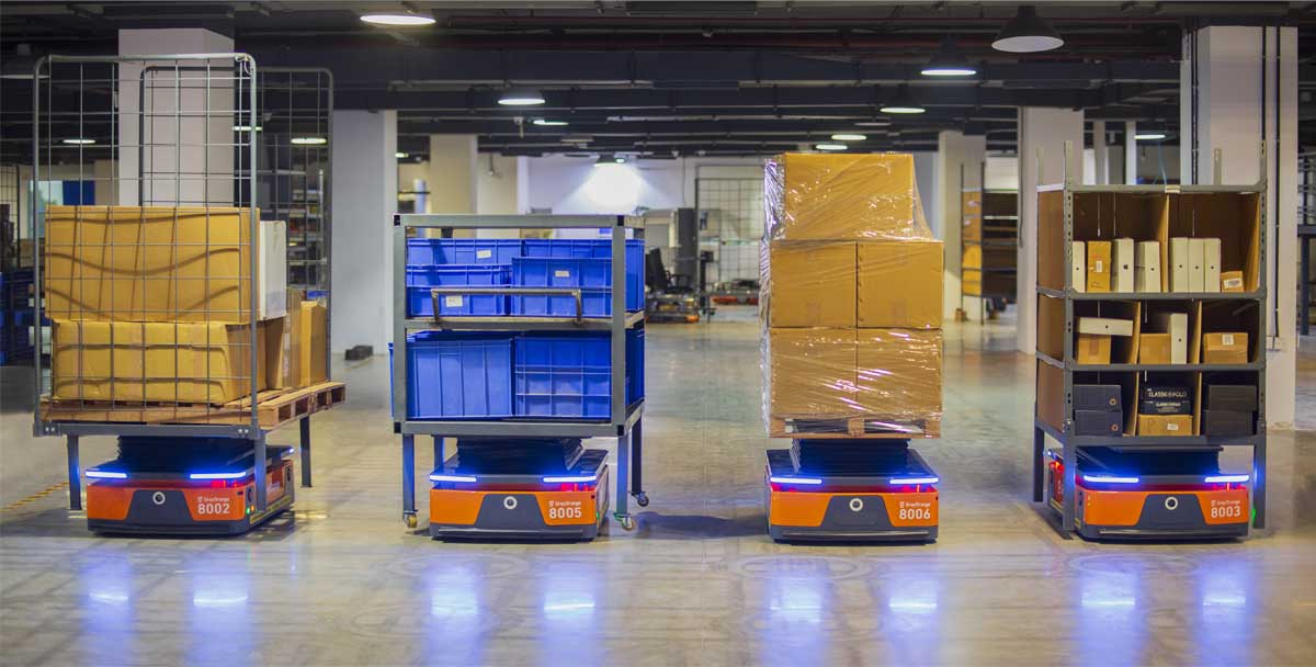 warehouse robotics carrying a load